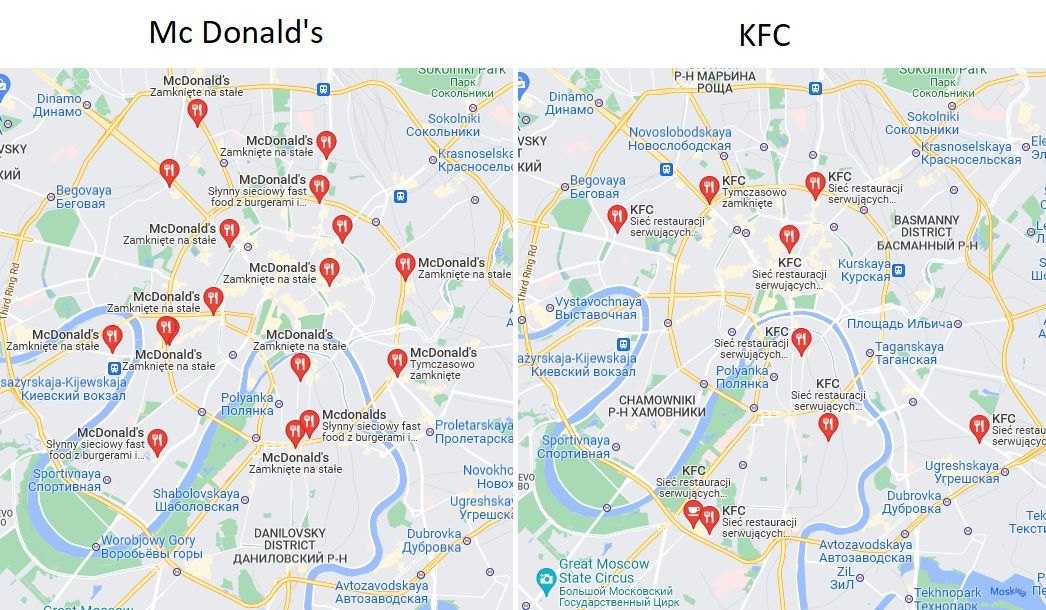 McDoland się wycofał. KFC, Pizza Hut Burger King ciągle otwarte